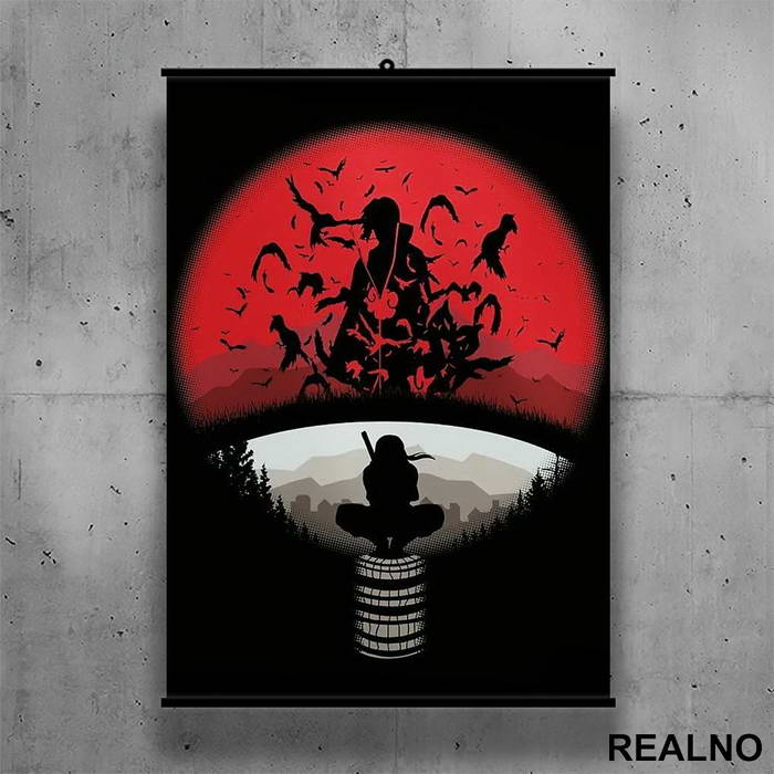 Itachi With Crows And Moon - Uchiha Clan Logo - Naruto - Poster sa nosačem