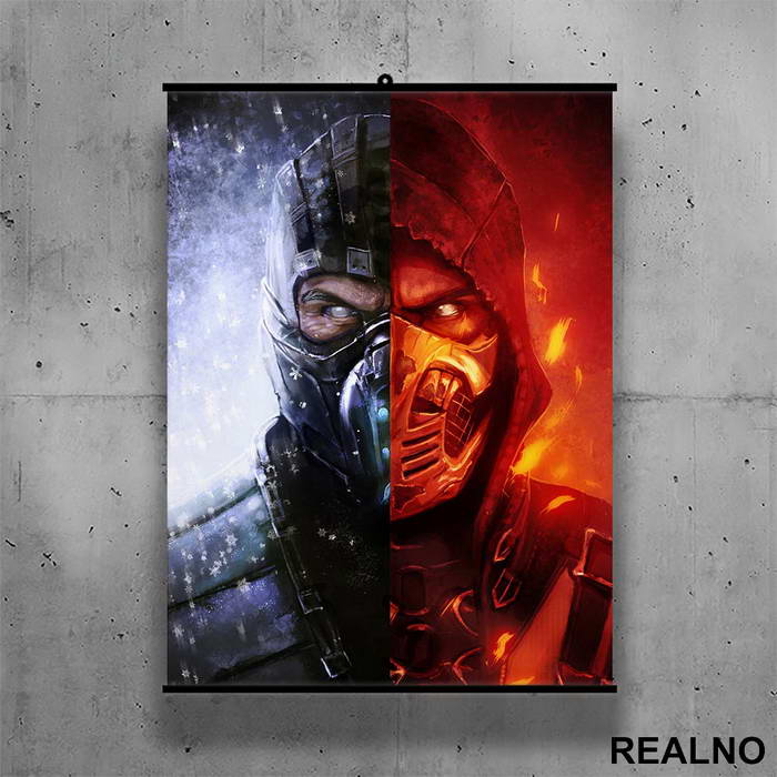 Split Faces With Masks - Scorpion And Subzero - Mortal Kombat - Poster sa nosačem