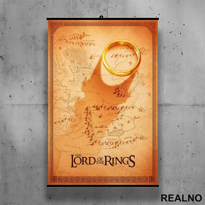 Map And The Ring - Lord Of The Rings - LOTR - Poster sa nosačem