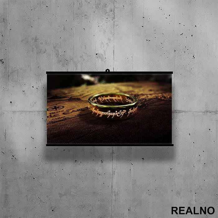The Ring And Map - Lord Of The Rings - LOTR - Poster sa nosačem