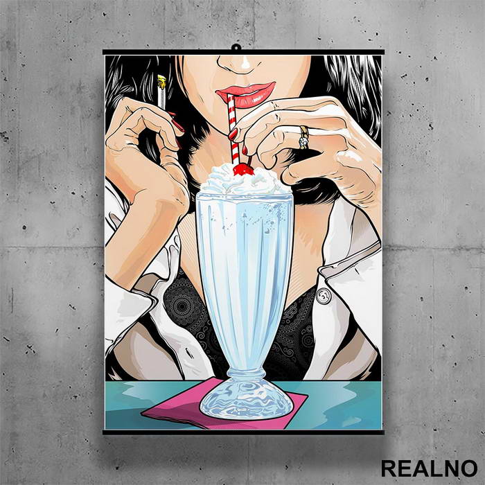 Mia Wallace Drinking Milkshake - Pulp Fiction - Poster sa nosačem