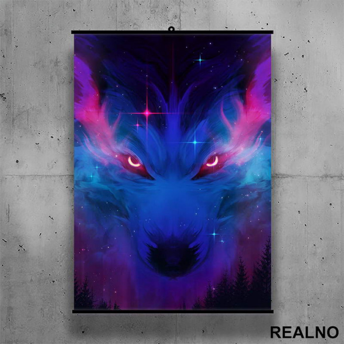 Wolf Portrait Colorful - Vuk - Životinje - Poster sa nosačem