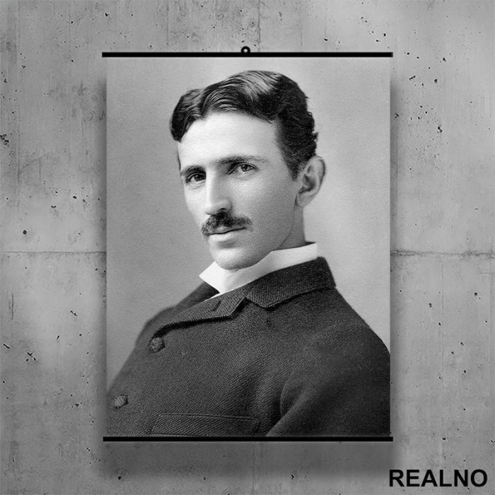 Nikola Tesla - Crno-Beli Portret - Poster sa nosačem