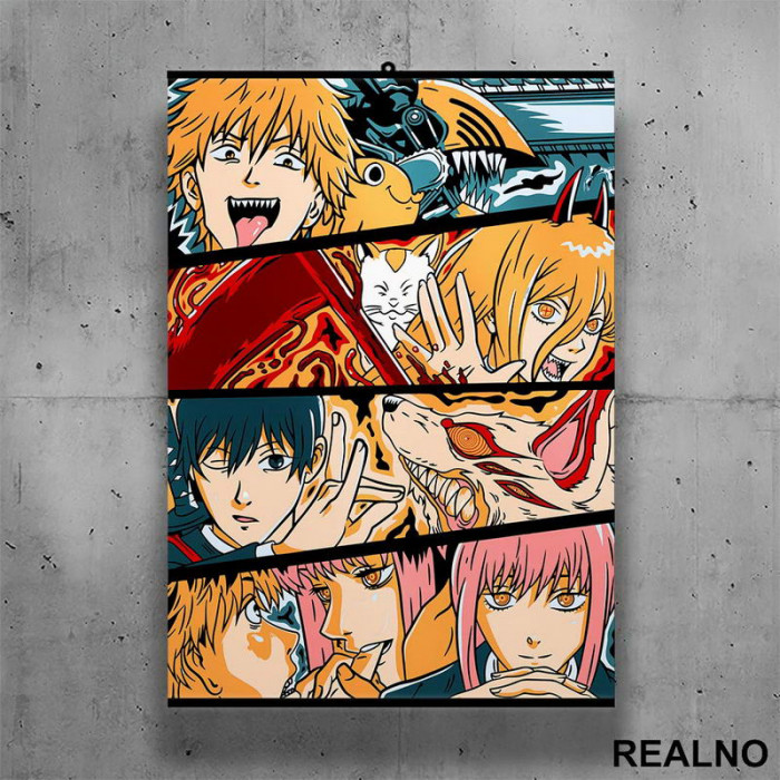 Denji, Power, Aki And Makima - Eyes - Chainsaw Man - Anime - Poster sa nosačem Denji, Power, Aki And Makima - Eyes - Chainsaw Man - Anime - Poster sa nosačem