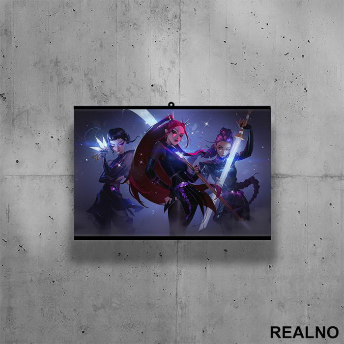 Rumi, Mira And Zoey - Dark - Huntrix - Kpop Demon Hunters - Poster sa nosačem Rumi, Mira And Zoey - Dark - Huntrix - Kpop Demon Hunters - Poster sa nosačem