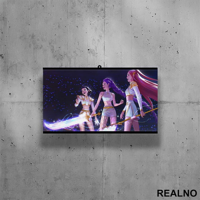 Rumi, Mira And Zoey - Costumes - Huntrix Logo - Kpop Demon Hunters - Poster sa nosačem Rumi, Mira And Zoey - Costumes - Huntrix Logo - Kpop Demon Hunters - Poster sa nosačem