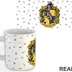 Hufflepuff Logo With Background Symbols - Harry Potter - Šolja
