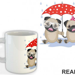 Two Pugs Under An Umbrella - Životinje - Šolja