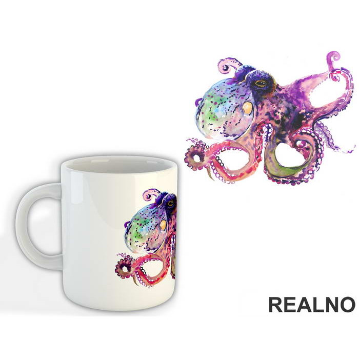 Octopus Watercolor Painting - Životinje - Šolja