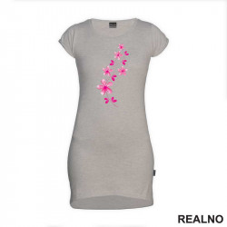 Pink Flowers - Art - Kratka Haljina - Tunika