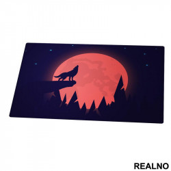 Silhuette Of A Wolf Howling At The Full Red Moon - Vuk - Životinje - Podmetač za sto