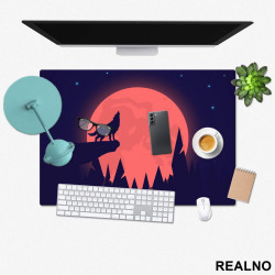 Silhuette Of A Wolf Howling At The Full Red Moon - Vuk - Životinje - Podmetač za sto