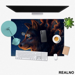 Wolf Head With Blue Eye - Painting - Vuk - Životinje - Podmetač za sto