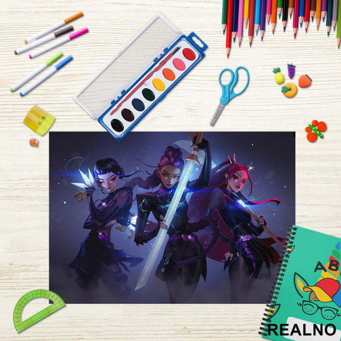 Rumi, Mira And Zoey - Dark - Huntrix - Kpop Demon Hunters - Podmetač za sto Rumi, Mira And Zoey - Dark - Huntrix - Kpop Demon Hunters - Podmetač za sto