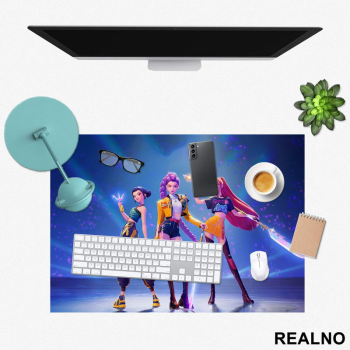 Rumi, Mira And Zoey - Weapons - Glow - Huntrix - Kpop Demon Hunters - Podmetač za sto Rumi, Mira And Zoey - Weapons - Glow - Huntrix - Kpop Demon Hunters - Podmetač za sto